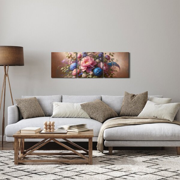 Tablou - Masă plină de flori (cu ceas) (90x30 cm)