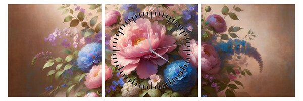 Tablou - Masă plină de flori (cu ceas) (90x30 cm)