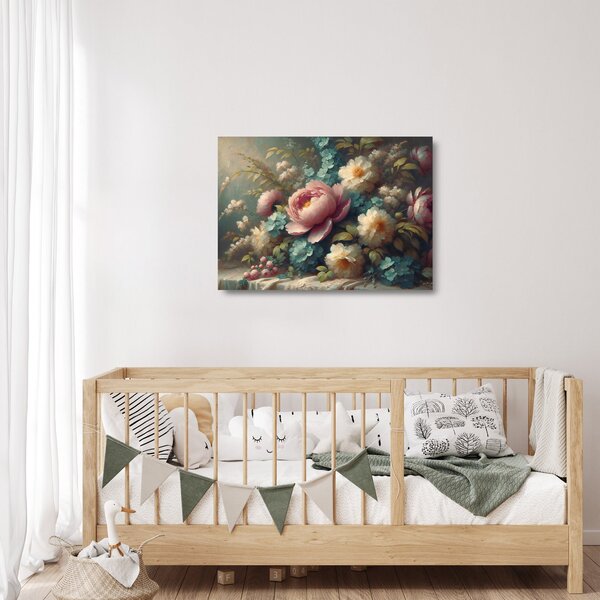 Tablou pe sticlă - Natură moartă cu flori - pictură (70x50 cm)