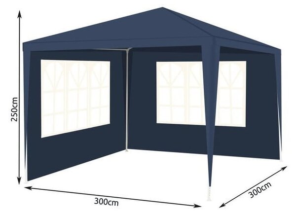 Pavilion gradina, 3x3x2,5 m, cu 2 pereti laterali, albastru