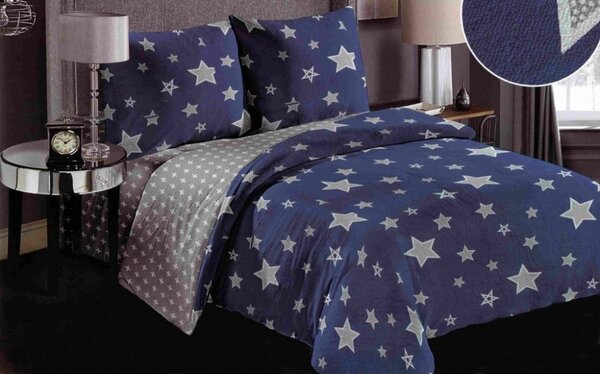 Lenjerie de pat cu două fețe cu stele 3 părți: 1ks 200x220 + 2ks 70 cmx80