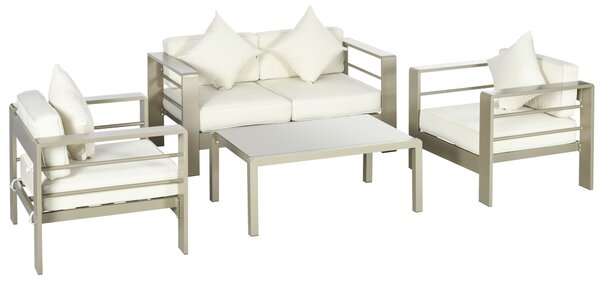 Outsunny Set de mobilier de gradina din 4 piese, cadru de aluminiu, mobilier de curte, cu sezut cu perne gros, 2 scaune | AOSOM RO