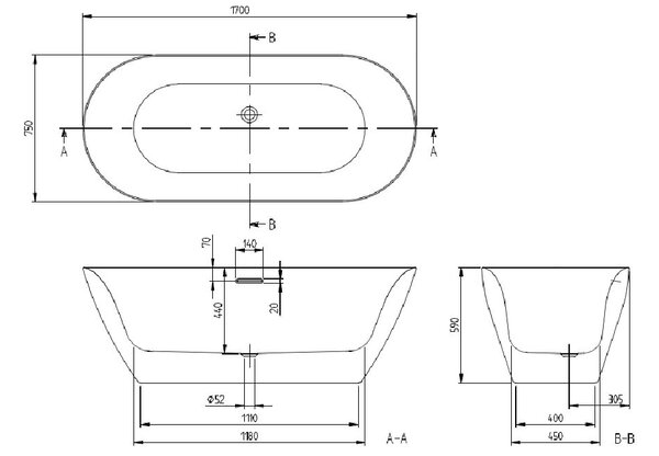 Villeroy & Boch Loop & Friends cadă freestanding 170x75 cm ovală alb UBA170LOF9PD00V-01