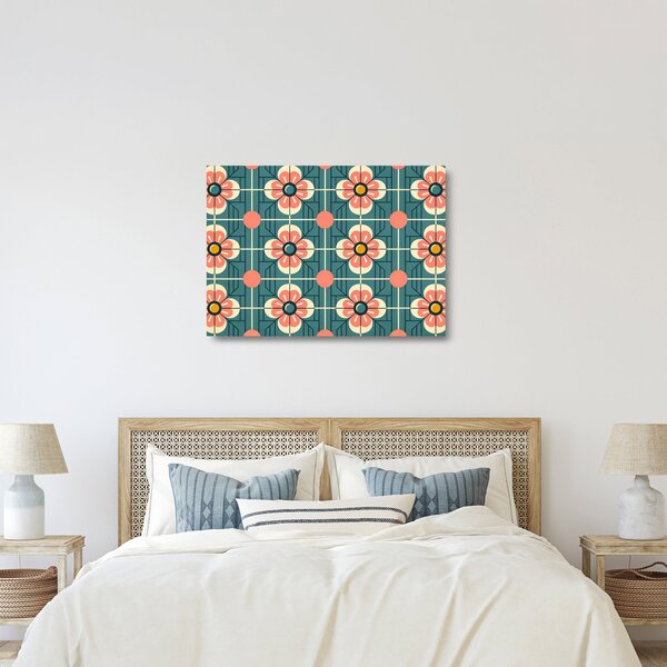 Tablou pe sticlă - Model retro cu flori (70x50 cm)