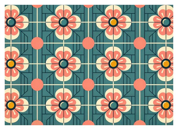 Tablou pe sticlă - Model retro cu flori (70x50 cm)