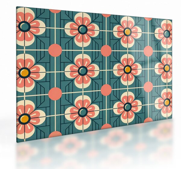 Tablou pe sticlă - Model retro cu flori (70x50 cm)