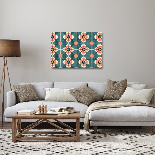 Tablou pe sticlă - Model retro cu flori (70x50 cm)