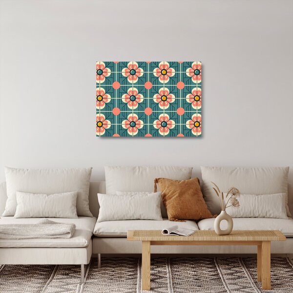 Tablou pe sticlă - Model retro cu flori (70x50 cm)