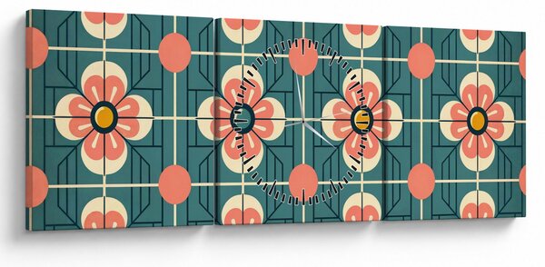 Tablou - Model retro cu flori (cu ceas) (90x30 cm)