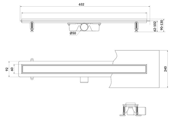 Cersanit Tako rigolă duș 60 cm auriu S204-067