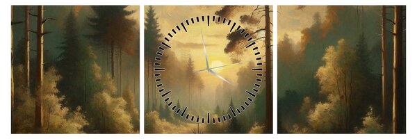 Tablou - Soare strălucind prin pădure (cu ceas) (90x30 cm)
