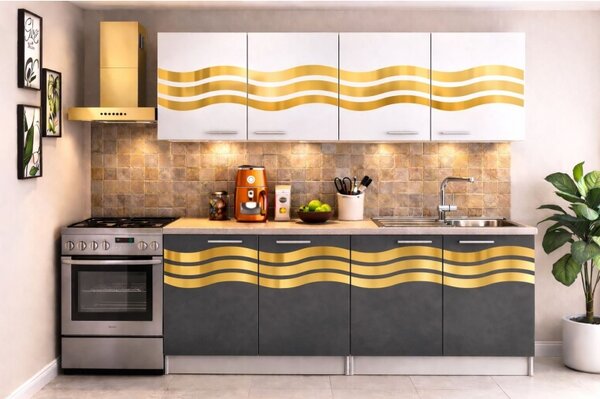 Bucatarie Amelia 180 cm Gri Alb Ornament Gold