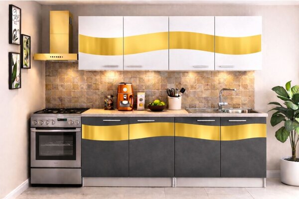 Bucatarie Jamila 180 cm Gri Alb Ornament Gold