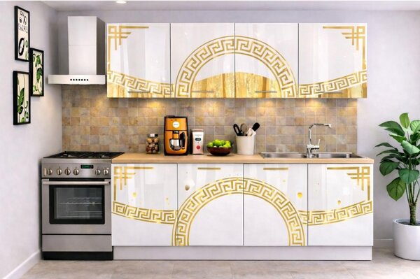Bucatarie Verona 200 cm Alb Ornament Gold