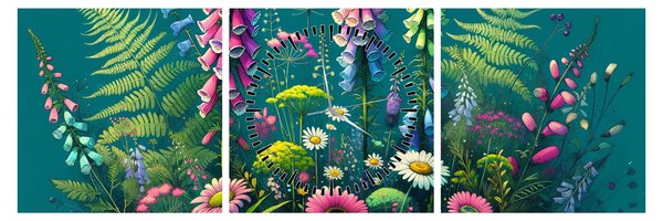 Tablou - Flori de câmp (cu ceas) (90x30 cm)