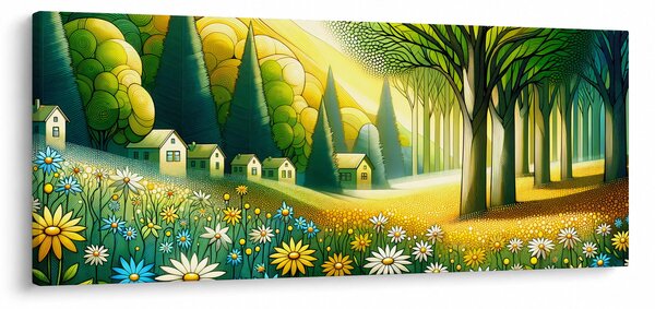 Tablou - Sat în galben-verde (120x50 cm)