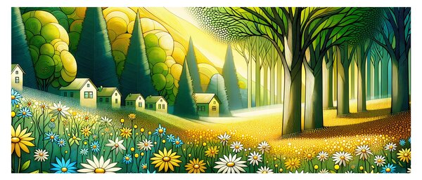 Tablou - Sat în galben-verde (120x50 cm)