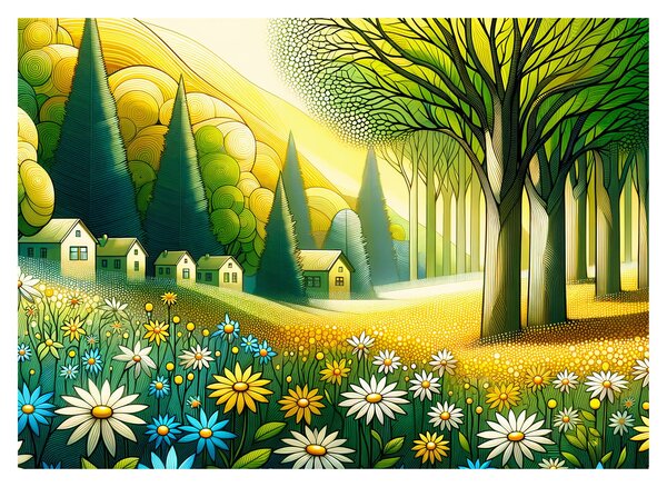 Tablou - Sat în galben-verde (70x50 cm)