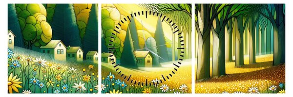 Tablou - Sat în galben-verde (cu ceas) (90x30 cm)