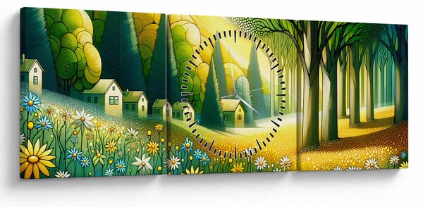 Tablou - Sat în galben-verde (cu ceas) (90x30 cm)