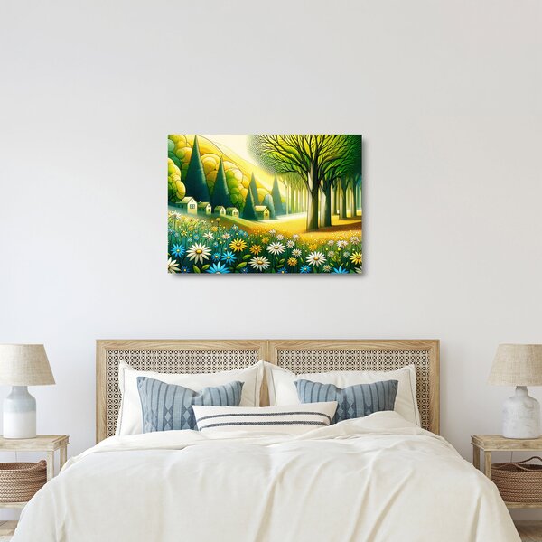 Tablou pe sticlă - Sat în galben-verde (70x50 cm)
