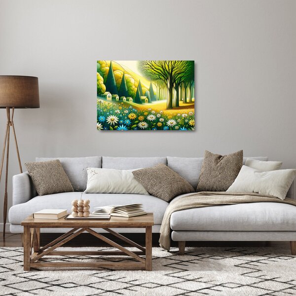 Tablou pe sticlă - Sat în galben-verde (70x50 cm)