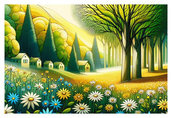 Tablou - Sat în galben-verde (90x60 cm)