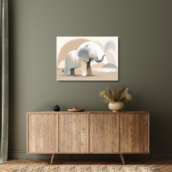 Tablou pe sticlă - Elefant în culori pastel (70x50 cm)