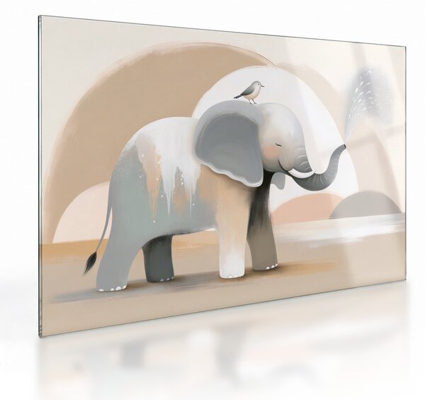 Tablou pe sticlă - Elefant în culori pastel (70x50 cm)