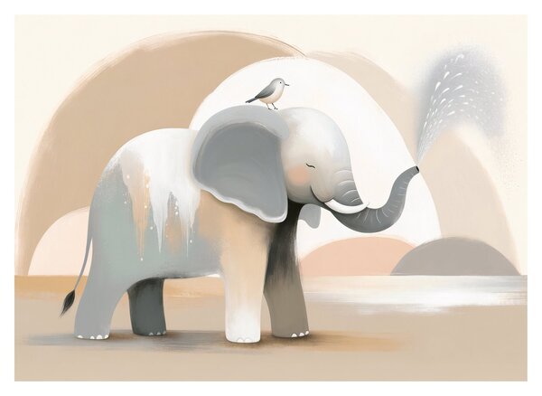 Tablou pe sticlă - Elefant în culori pastel (70x50 cm)
