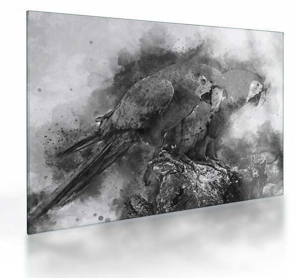 Tablou pe sticlă - Acuarelă papagali (70x50 cm)