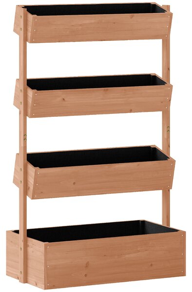 Outsunny Jardinieră Verticală înălțată pe 4 Niveluri, din Lemn pentru Exterior, cu Orificii de Drenaj și Căptușeală Textilă, pentru Plante Aromatice, Flori și Legume, 85x45x140 cm, Maro | Aosom Romania