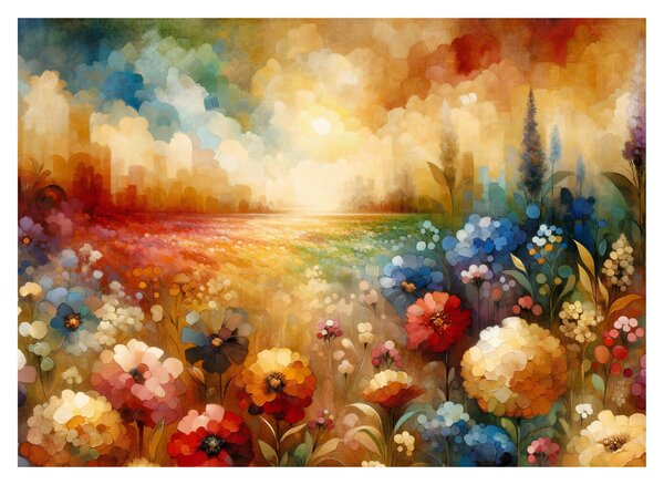 Tablou pe sticlă - Pajiște colorată (70x50 cm)