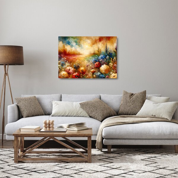 Tablou pe sticlă - Pajiște colorată (70x50 cm)