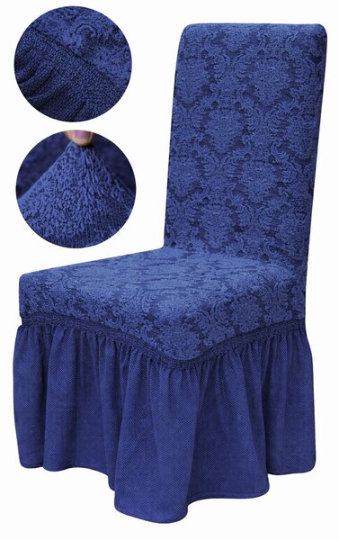 Set 6 huse elastice pentru scaune, cu volanas, model Jacquard Albastru