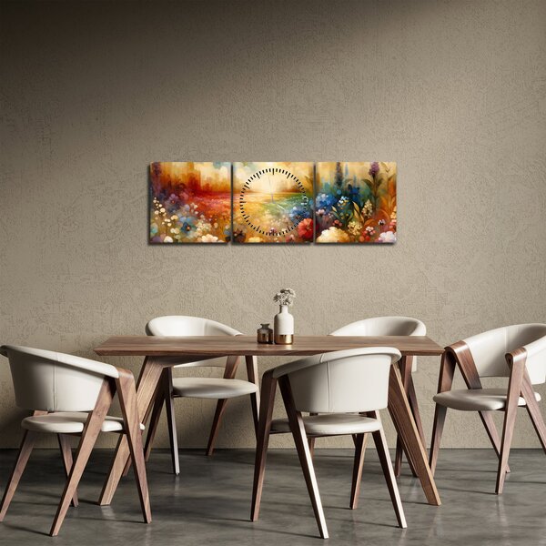 Tablou - Pajiște colorată (cu ceas) (90x30 cm)