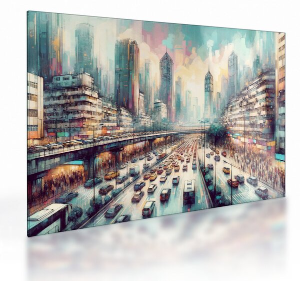 Tablou pe sticlă - Viața din marele oraș (70x50 cm)