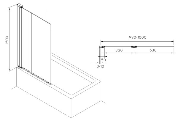 Roca Town-N paravan cadă 100 cm două piese crom luciu/sticlă transparentă AMP2210012M