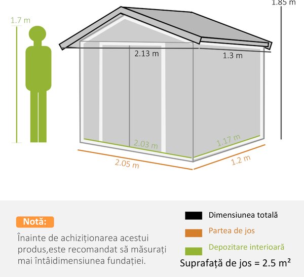Sopron de gradina din tabla de otel, casuta de gradina cu usi glisante, pentru depozitare si organizare 213x130x185 cm, alb Outsunny | Aosom Romania