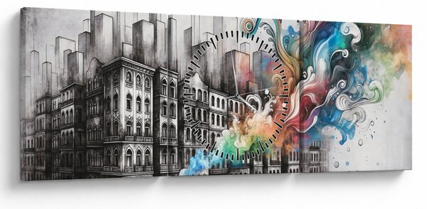 Tablou - Viața industrială (cu ceas) (90x30 cm)