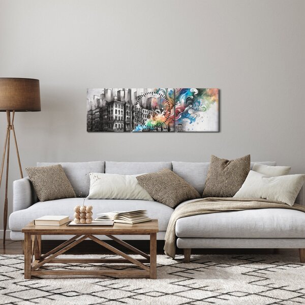 Tablou - Viața industrială (cu ceas) (90x30 cm)