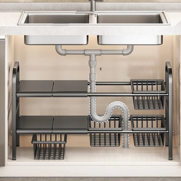 Raft metalic extensibil 55-85 cm, 4 cosuri, Negru