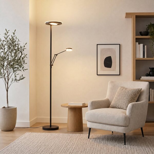 Trio Lighting Lampa LED de tavan Barrie cu lumină citit, negru mat, reglabil, Negru, Camera de zi / sufragerie, Metal, Modern, Lumină de lectură