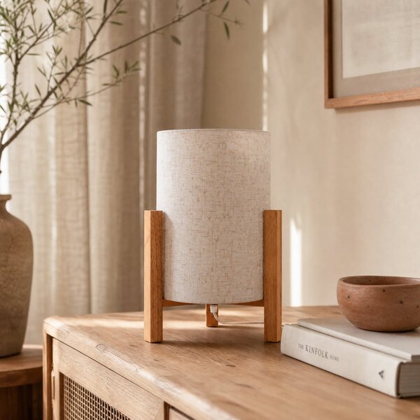 Näve Lampă de masă 3193, lemn, material textil din in, înălțime 32cm, Lemn, Camera de zi / sufragerie, Lemn, Scandinavă, Tripod