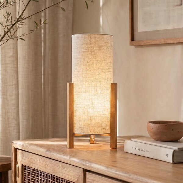 Näve Lampă de masă 3193, lemn, material textil din in, înălțime 52cm, Lemn, Camera de zi / sufragerie, Lemn, Scandinavă, Tripod