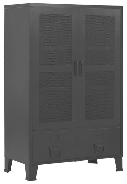Dulap birou cu uși de plasă negru 75x40x120 cm oțel industrial