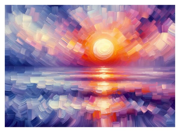 Tablou pe sticlă - Apus de soare artistic colorat (70x50 cm)