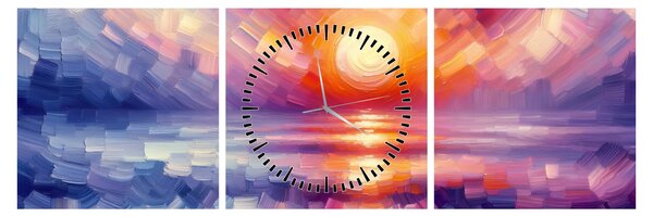 Tablou - Apus de soare artistic colorat (cu ceas) (90x30 cm)