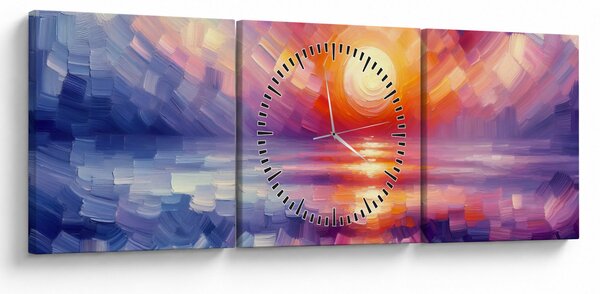 Tablou - Apus de soare artistic colorat (cu ceas) (90x30 cm)