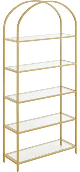 Raft metalic de depozitare cu 5 niveluri Rafturi din sticlă securizată, auriu 83x30x183cm